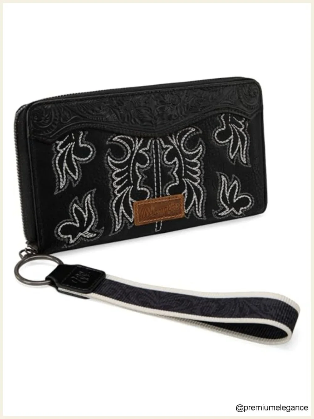 Floral Tooled Western Wristlet Wallet with Embroidery, Removable Strap